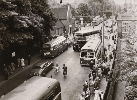 Staff leaving work, Rowntree factory, York, Yorkshire, 1961. Artist: Unknown