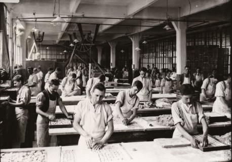 Men at work in the Almond Paste Room, Rowntree factory, York, Yorkshire, 1912. Artist: Unknown