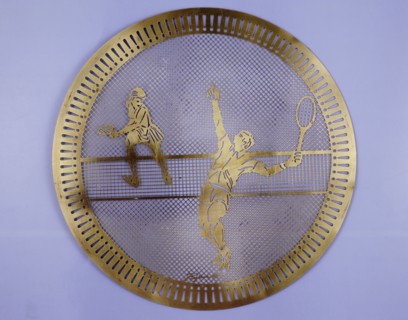 Plate showing a man and a woman playing tennis. Artist: Unknown