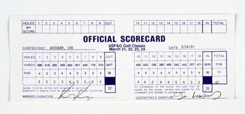 Scorecard signed by Ian Woosnam, USF and G Golf Classic, 1991.  Artist: Woosnam, Ian