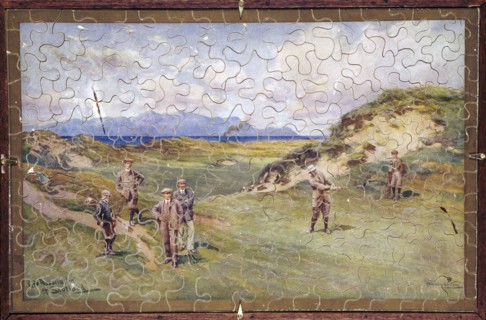 Jigsaw puzzle of golfers on Prestwick golf course, Scotland, c1914. Artist: Unknown