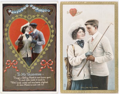 Valentine cards with a golfing theme, 1911. Artist: Unknown