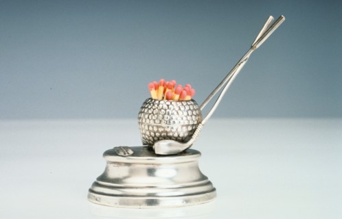Silver desktop match holder and striker, 1922. Artist: Unknown