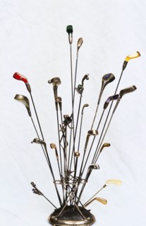 Golfing hatpins and pin holder. Artist: Unknown