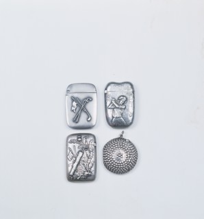 Selection of four silver match strikers with a golfing theme, 1908-15. Artist: Unknown