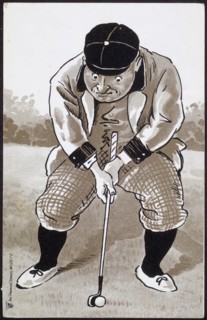 Man concentrating hard on golf putt, c1930s. Artist: Unknown