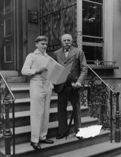 Sir Edward Elgar (1857-1934) with Yehudi Menuhin (1916-1999). Artist: Unknown