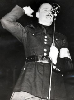 Sir Oswald Mosley addressing a Blackshirt meeting in the East End of London, 1936. Artist: Unknown