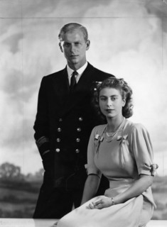Princess Elizabeth with Lieutenant Philip Mountbatten, 9 July 1947.  Creator: Dorothy Wilding.