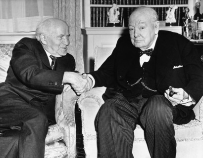 Winston Churchill, former British Prime Minister, withIsraeli Prime Minister David Ben Gurion. Artist: Unknown