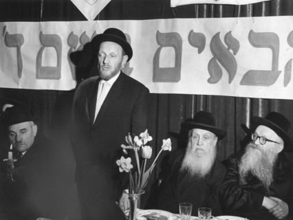 MJ Gross speaking at an Agudist 50th Anniversary dinner, London, 1963. Artist: Unknown