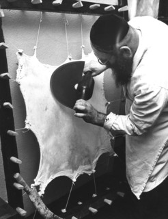 Preparing the parchment for a Sefer Torah, c1970s? Artist: Sidney Harris