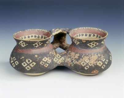 Painted pottery double cup, Yangshao culture, Machang type, China, c2500 BC. Artist: Unknown