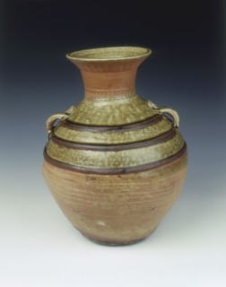 Yue celadon stoneware hu with three black bands, Eastern Han dynasty, China, 1st century. Artist: Unknown