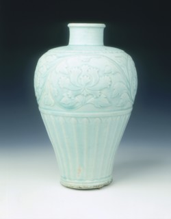 Qingbai meiping vase with carved peonies, Yuan dynasty, China, late 13th-early 14th century. Artist: Unknown