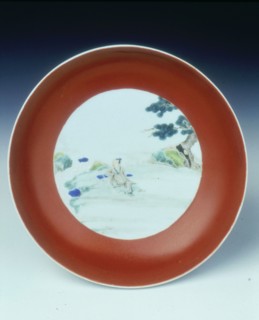 Famille verte plate with broad orange border, Yongzheng period, Qing dynasty, China, 1723-1735. Artist: Unknown