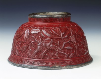 Carved lacquer bowl with birds among peonies, Late Ming dynasty, China, 1st half of 17th century. Artist: Unknown