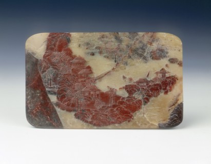 Carved soapstone plaque with landscape, China, mid-18th century. Artist: Unknown