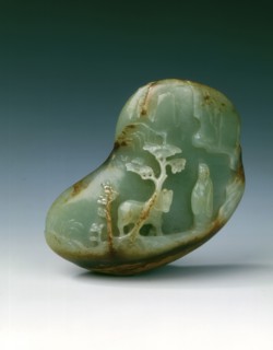 Jade landscape pebble of tethered horse and scholar, early Qing dynasty, China, late 17th century. Artist: Unknown