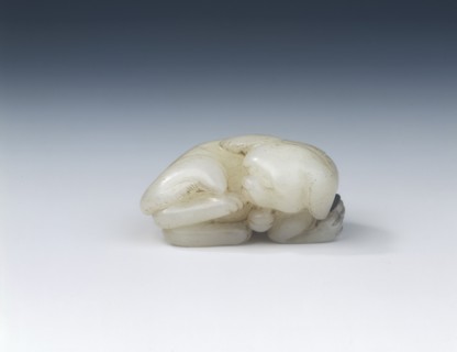White jade lap dog with bell and ribbon, Southern Song dynasty, China, 1127-1279. Artist: Unknown