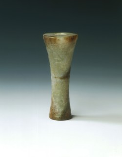 Waisted tubular jade bead with panchi decoration, Spring and Autumn period, China, 770 BC-475 BC. Artist: Unknown