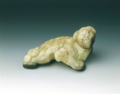 Jade mythical animal with bat, Jin or Yuan dynasty, China, 1115-1368. Artist: Unknown
