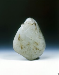 ade pebble with prunus and inscribed couplet, Qianlong period, Qing dynasty, China, 18th century. Artist: Unknown