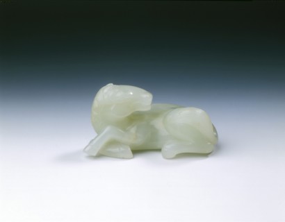 White jade recumbent horse with tail up, Qing dynasty, China, 18th century. Artist: Unknown