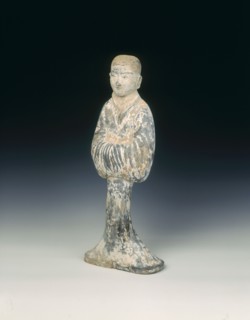 Grey pottery standing woman, Western Han dynasty, China, 206 BC-8 AD. Artist: Unknown