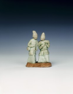Qingbai twin drummer figures, Yuan dynasty, China, 1279-1368. Artist: Unknown