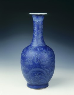 Blue glazed vase with incised dragons, Ming dynasty, China, c1645. Artist: Unknown