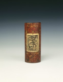 Lacquer wrist rest with rectangular ivory insert, Qing dynasty, China, 17th century. Artist: Unknown