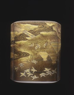 Maki-e lacquer inro with rice stacks and birds, late Edo period, Japan, late 18th century. Artist: Unknown