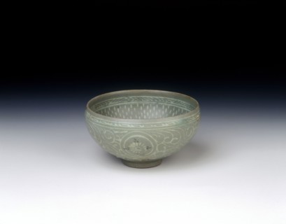 Celadon bowl with inlaid design of storks amid clouds, Koryo dynasty, Korea, 13th century. Artist: Unknown