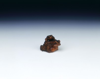 Boxwood netsuke of toad with young, signed by Masanao, Japan, early 19th century. Artist: Masanao