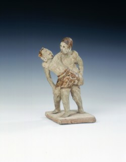 Si Satchanalai group of wrestlers decorated with brown glaze, Thailand, 15th century. Artist: Unknown