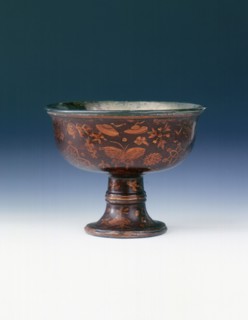 Lacquer stem cup with Buddhist emblems and butterflies, Ming dynasty, China, 17th century. Artist: Unknown