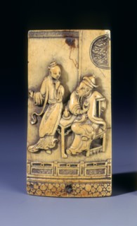 Rectangular ivory panel with figures by a table, Kangxi period, Qing dynasty, China, 1662-1722. Artist: Unknown