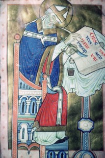 Twelfth century illustration of St Dunstan (909-988) as a scribe. He was an Archbishop of Canterbury Artist: Unknown