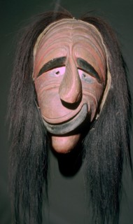 Iroquois false-face mask which belonged to a member of the 'False Face Band'. Artist: Unknown