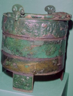 A Celtic bronze bucket.