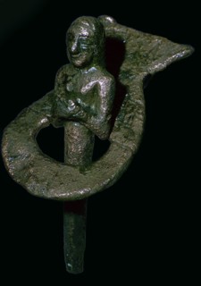 Copper foundation figurine ending in cone and plaque, Telloh, South Iraq, 2494BC-2465BC. Artist: Unknown