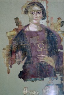 Coptic painting of a man holding an ankh-cross. Artist: Unknown