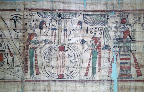 Part of the Egyptian book of the dead, showing labour in the Elysian fields. Artist: Unknown