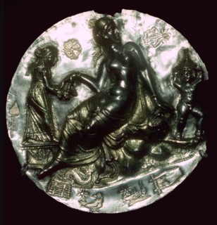 Silver relief medallion bearing the image of Aphrodite and Eros. Artist: Unknown