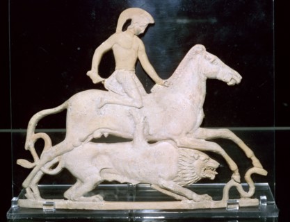 Greek terracotta relief of Bellerophon and the Chimera, 5th century BC. Artist: Unknown