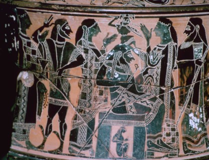 Black-figured neck-amphora depicting the birth of Athena, Attica, Greece.