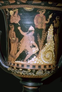 Greek vase painting depicting Cadmus fighting the serpent, 4th century BC. Artist: Unknown