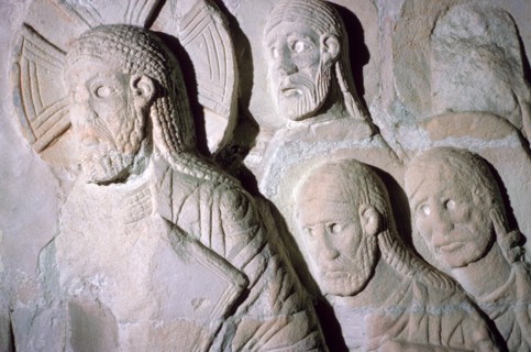 Stone relief of Christ entering Jerusalem. Artist: Unknown
