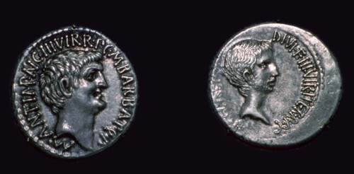 Late republican denarii with Mark Antony and Augustus Caesar, 1st century BC. Artist: Unknown